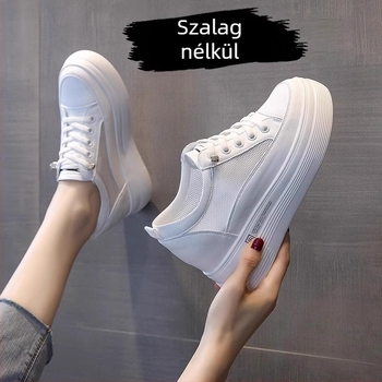 Női légáteresztő platformcipő hálós anyagból, belső 7 cm magasság, felsőrész mikroszálas bőr, elasztikus zárás