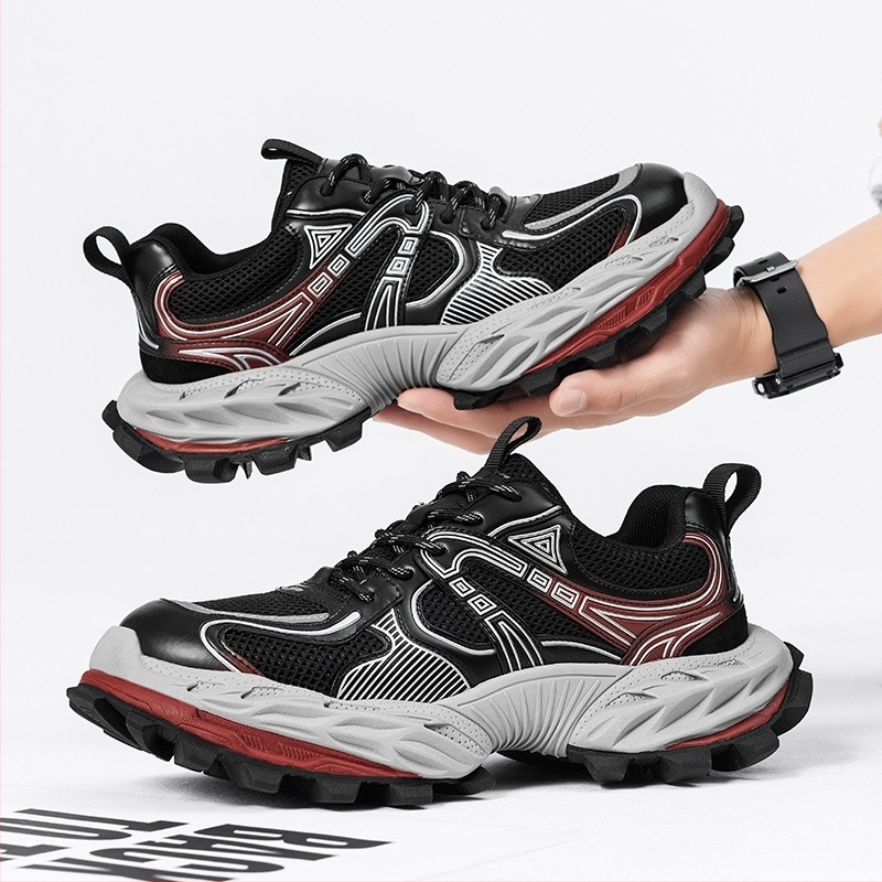 Sportos stílusú mesh cipő, légáteresztő, kötős, alacsony szárú, vastag talp 3-5 cm