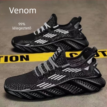 Férfi sportcipő fly-knit hálós felsőrésszel, könnyű, légáteresztő, injekciós öntött talp, fűzőzárás, alacsony profil