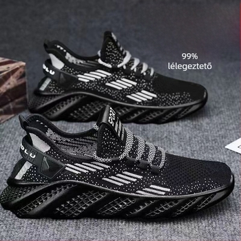 Férfi sportcipő fly-knit hálós felsőrésszel, könnyű, légáteresztő, injekciós öntött talp, fűzőzárás, alacsony profil