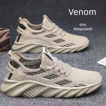 Férfi sportcipő fly-knit hálós felsőrésszel, könnyű, légáteresztő, injekciós öntött talp, fűzőzárás, alacsony profil