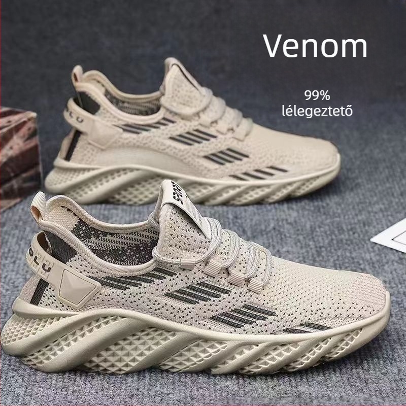 Férfi sportcipő fly-knit hálós felsőrésszel, könnyű, légáteresztő, injekciós öntött talp, fűzőzárás, alacsony profil