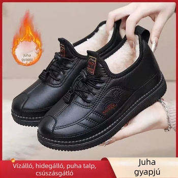 Juhgyapjú téli vízálló cipő fleece-béléssel, meleg idős korúaknak, csúszásmentes talp, könnyű