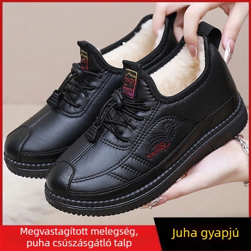 Juhgyapjú téli vízálló cipő fleece-béléssel, meleg idős korúaknak, csúszásmentes talp, könnyű