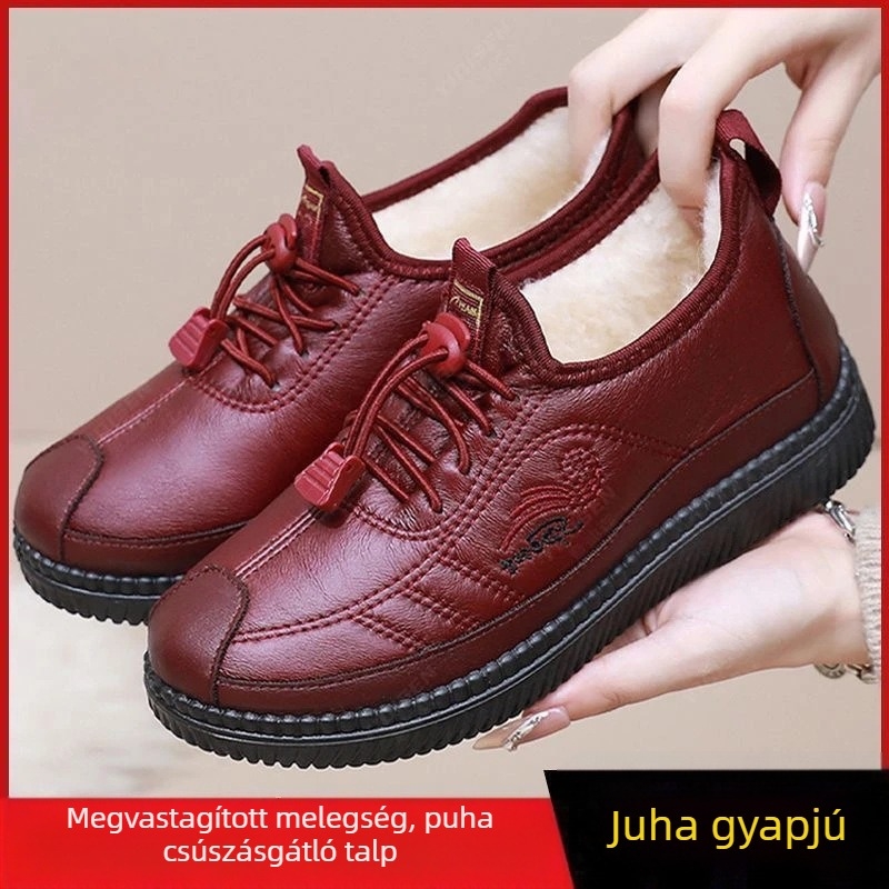 Juhgyapjú téli vízálló cipő fleece-béléssel, meleg idős korúaknak, csúszásmentes talp, könnyű