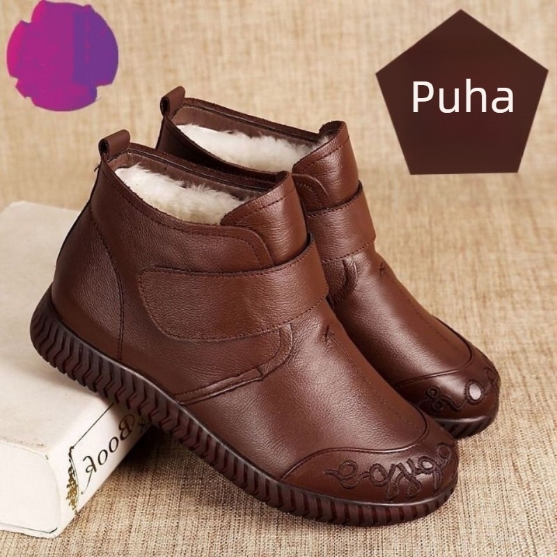 Női téli plush bélésű rövid csizma Velcro zárással, 3–5 cm-es klín sarok, felső része szintetikus bőrből, PVC talp