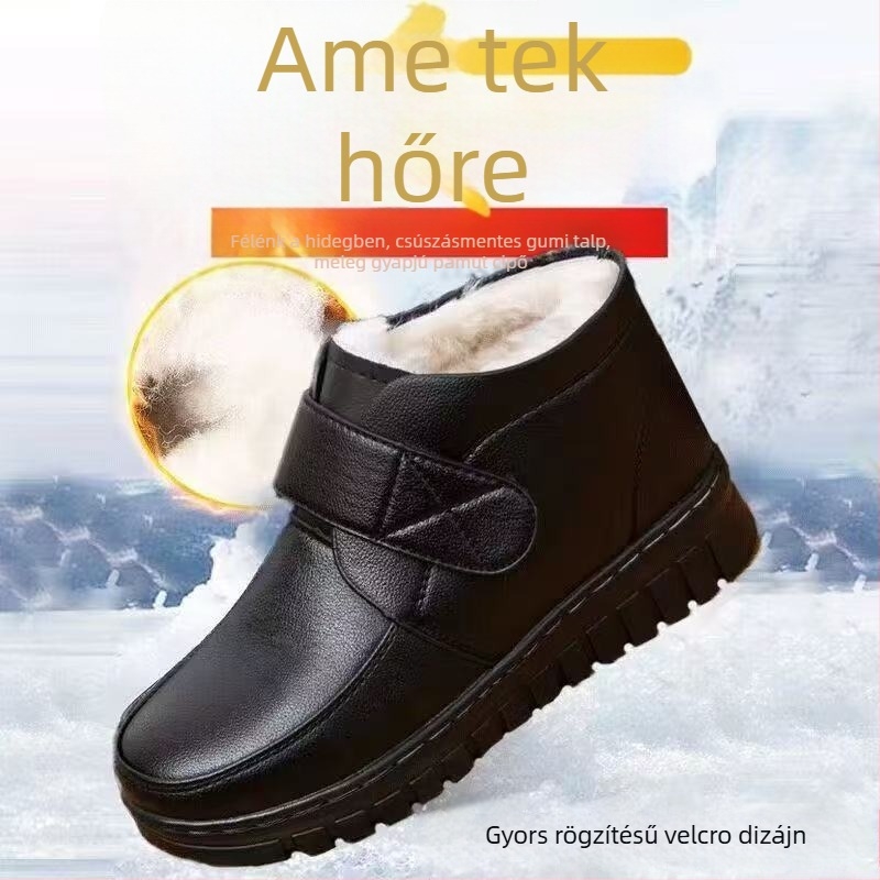 Női téli rövid csizma szintetikus bőrből, gyapjú bélés, gumi talp, Velcro zárás, alacsony sarok 1-3 cm