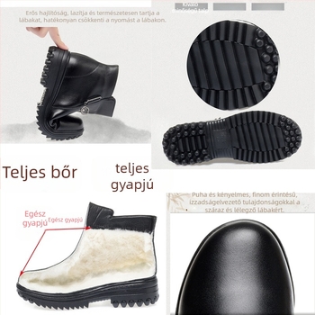 Női valódi bőrből készült bokacsizma gyapjú bélésével, oldalsó cipzárral, gumírozott talppal