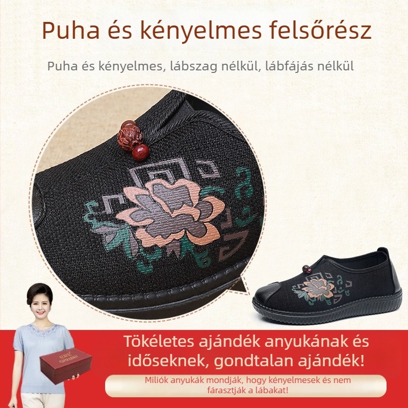 Női vászoncipő, textil felsőrész, csúszásmentes, könnyű PU talp, virágos mintázat, alacsony sarkú, megfelelő tavaszra és őszre