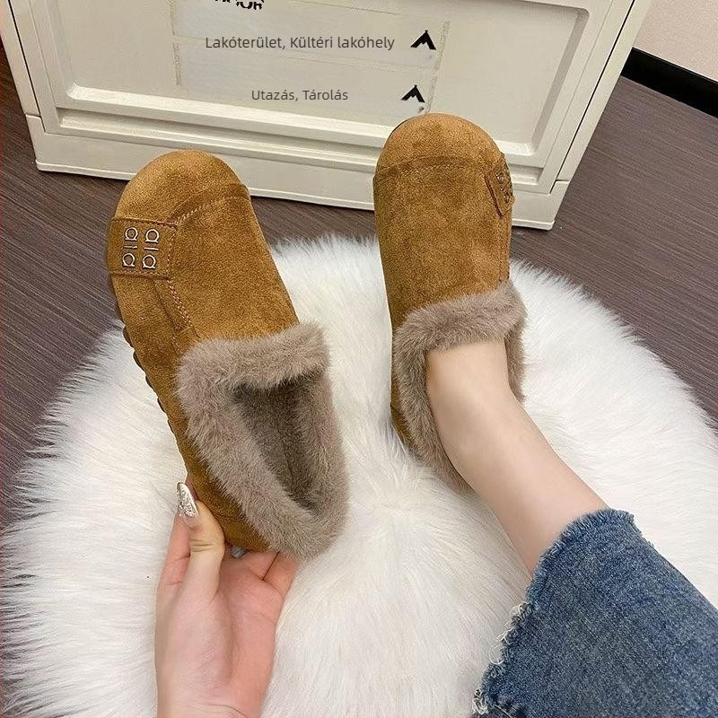 Pamutcipő szőrme bélésével, slip-on kialakítás, csúszásmentes gumitalp, felső rész műanyag PU, alacsony szárú, 1–3 cm sarok, őszi–téli szezonra