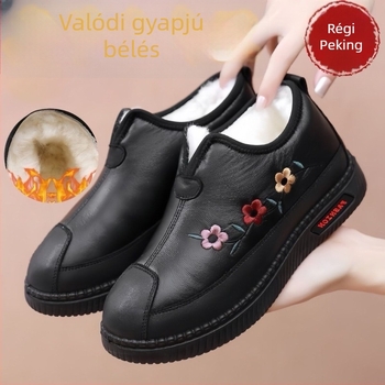 Idős nőknek szánt téli cipő mikroszálas felsőrésszel, gyapjú belső és talpbetét, anti-slip PU talp