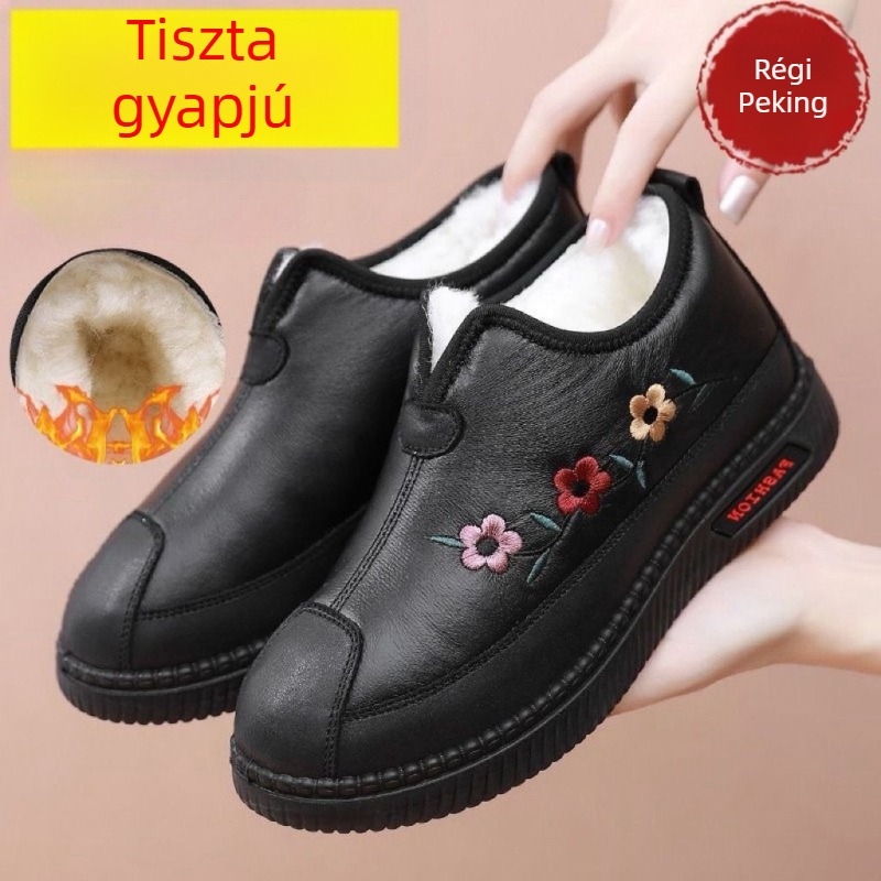 Idős nőknek szánt téli cipő mikroszálas felsőrésszel, gyapjú belső és talpbetét, anti-slip PU talp