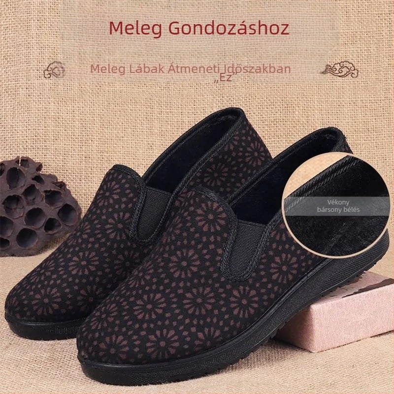 Női pamut téli cipő vastag talppal, meleg plüss bélés, csúszásmentes gumi talp