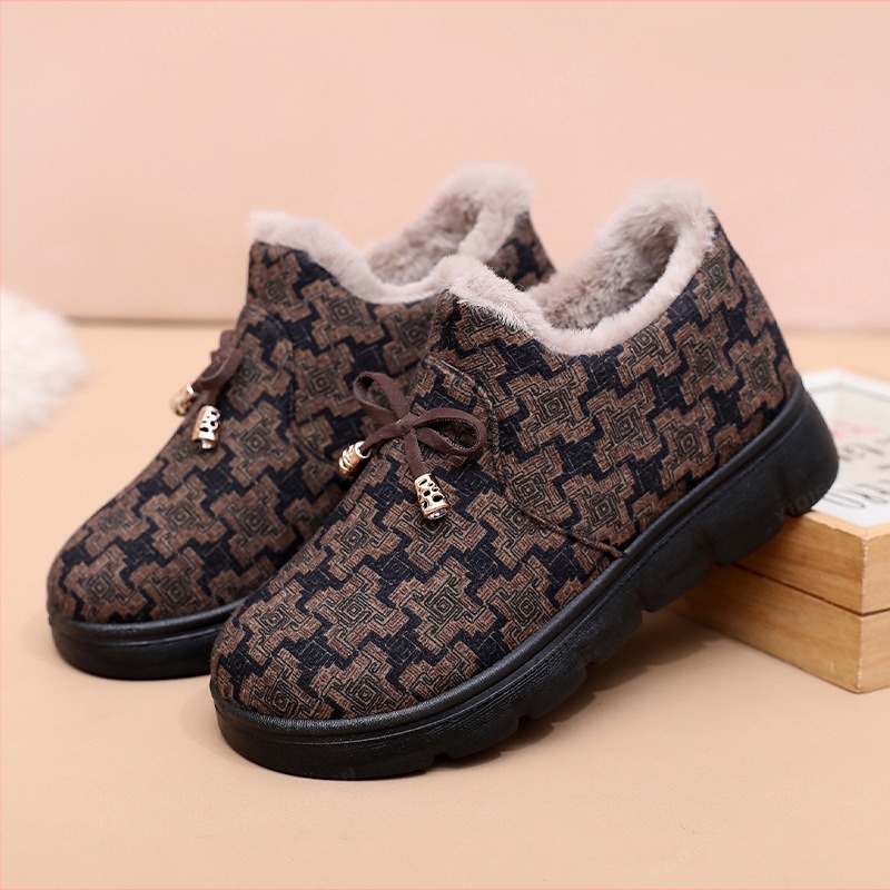 Női téli papucs középkorú és idős anyáknak, Slip-On, fleece-béléssel, vastagított, csúszásmentes, meleg