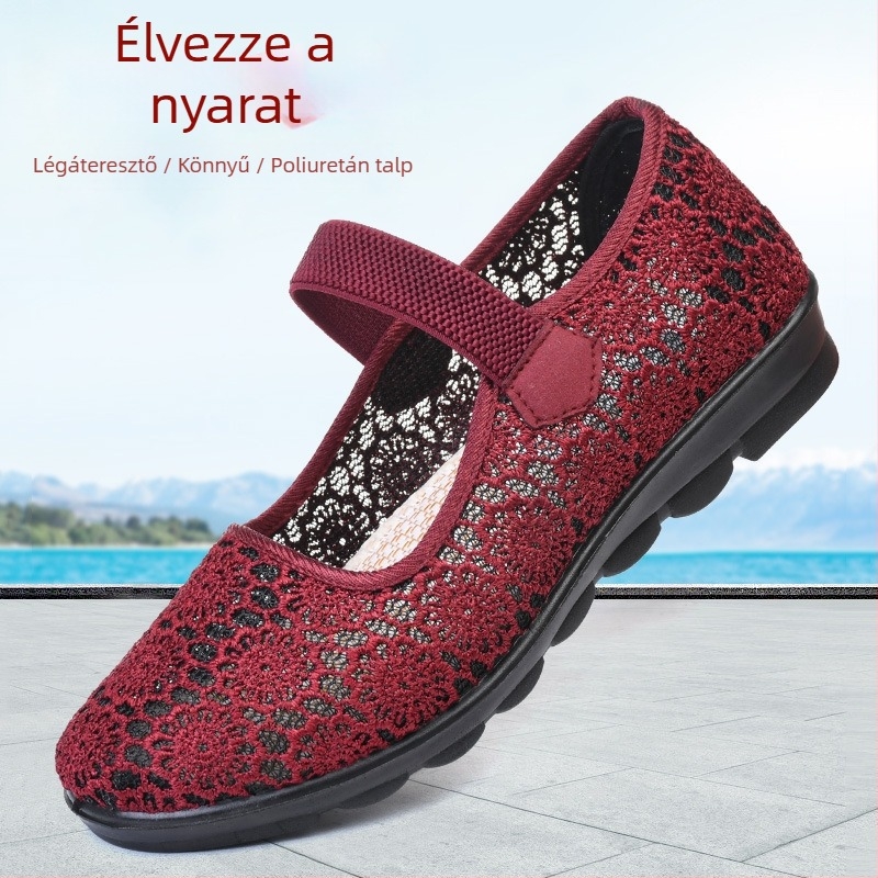 Női cipő hálós felsőrésszel, alacsony profilú, PU talpú, Velcro-záras, légáteresztő mindennapi viselethez