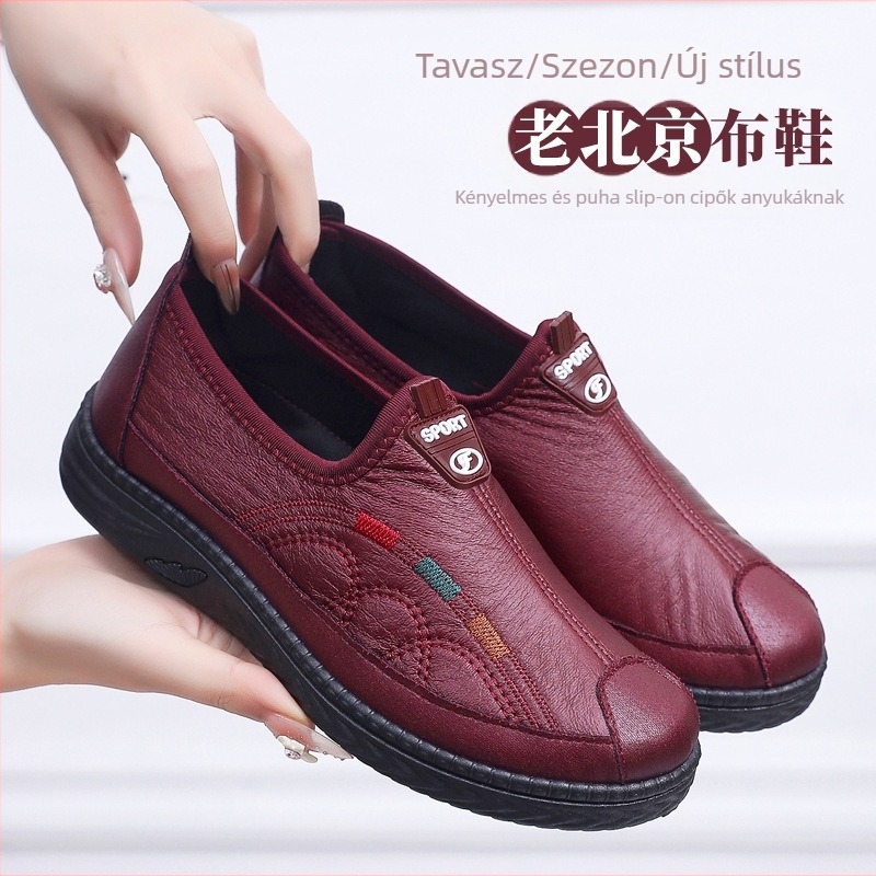Női slip-on mindennapi cipő, lélegző, csúszásmentes, alacsony felső rész, kerek orr, felsőrész: szintetikus bőr, talp: marhaín, bélés: textiles
