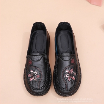 Ősi pekingi vászoncipő nőknek, puha PU talppal, slip-on kialakítás, kerek orrú, felsőrész szintetikus bőrből, lapos sarok