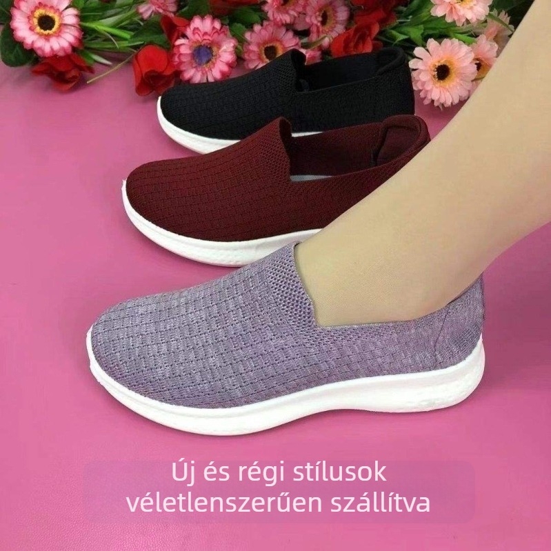 Női sétálócipők elasztikus felsőrésszel, könnyűek, csúszásmentes talppal, hegyes orrú, nyári viselet