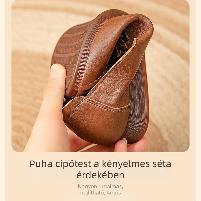 Vintage női cipő - Felsőrész szintetikus bőrből, Gumitalp, Kúpos sarok, Kerek orr, Sekély nyílás