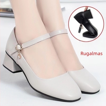 Női munka cipő csattal, mikroszálas felsőrész, PVC talp, középmagasságú sarok 3-5 cm