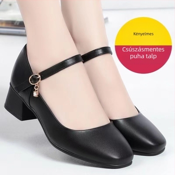 Női munka cipő csattal, mikroszálas felsőrész, PVC talp, középmagasságú sarok 3-5 cm
