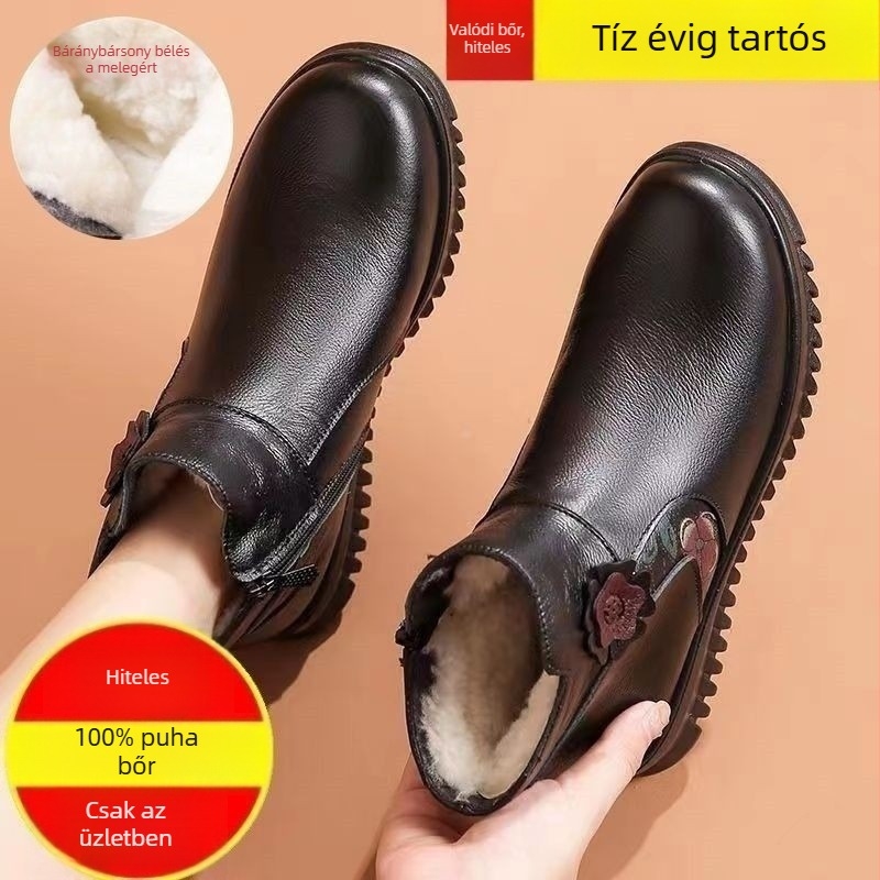 Női téli csizma fleece béléssel, vízálló, alacsony sarkú 1–3 cm, oldalsó cipzár, lapos talp