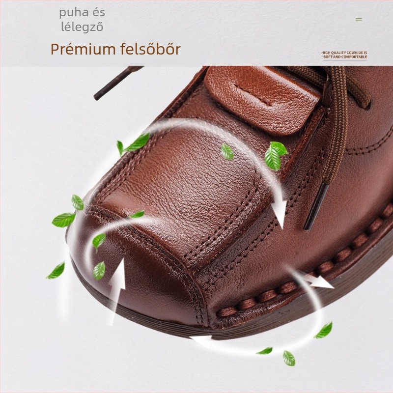 Anyáknak készült bőrből készült platformos lapos cipő, fűzőkkel, EVA talpéttel, csúszásmentes talppal