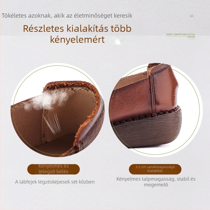 Anyáknak készült bőrből készült platformos lapos cipő, fűzőkkel, EVA talpéttel, csúszásmentes talppal