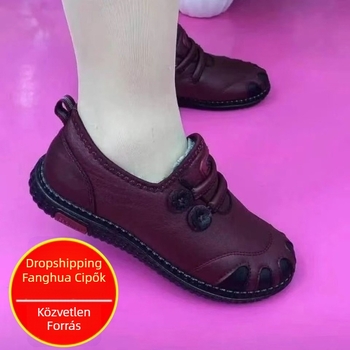 Női mindennapi lapos cipő — PU felsőrész, kerek orr, alacsony sarok 1-3 cm, meleg műszálas plüss bélés, gumitalp, elöl fűzőzár