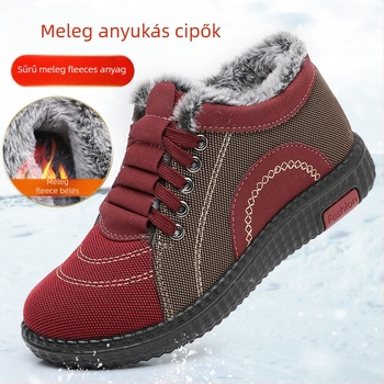 Női téli textilcipő fleece-béléssel, csúszásmentes puha talppal, előre kötős záródás, hétköznapi házi cipő