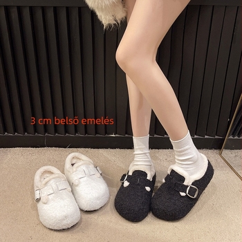 Birkenstock-stílusú lányoknak, fleecével bélelt belsővel, PU felsőrész, gumi talp, kerek orr, koreai stílus