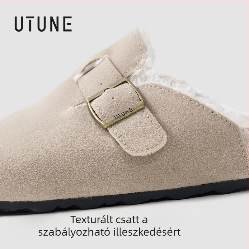 Női mules fleece béléssel, szintetikus bőr felső, belső műszõrmés bélés, TPR talp, slip-on, 0–3 cm talpvastagság