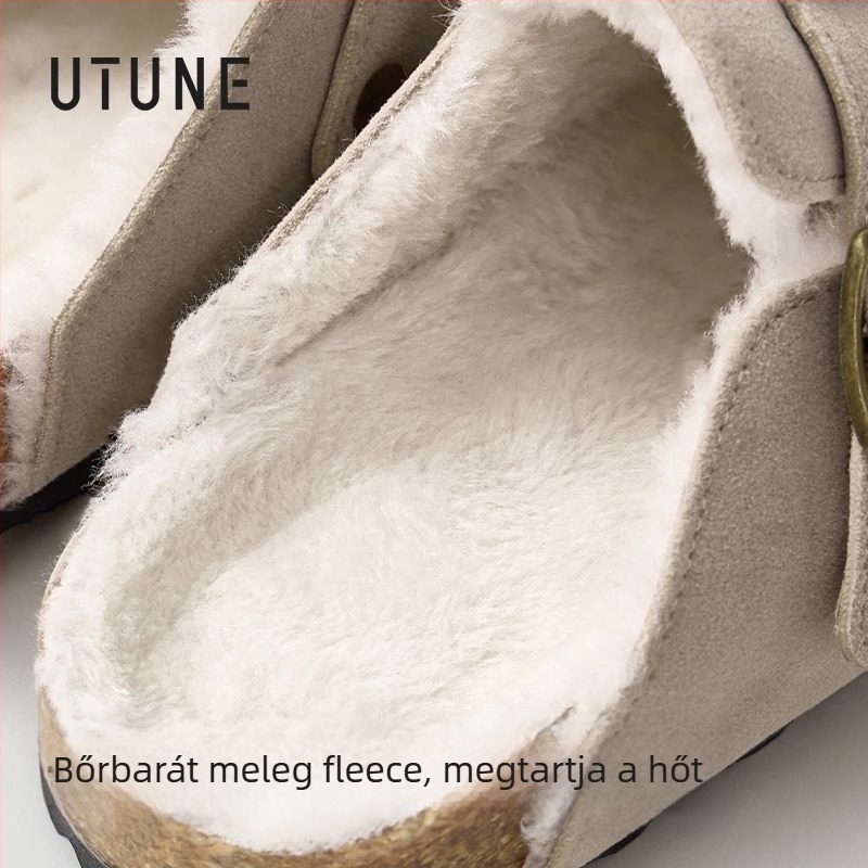 Női mules fleece béléssel, szintetikus bőr felső, belső műszõrmés bélés, TPR talp, slip-on, 0–3 cm talpvastagság