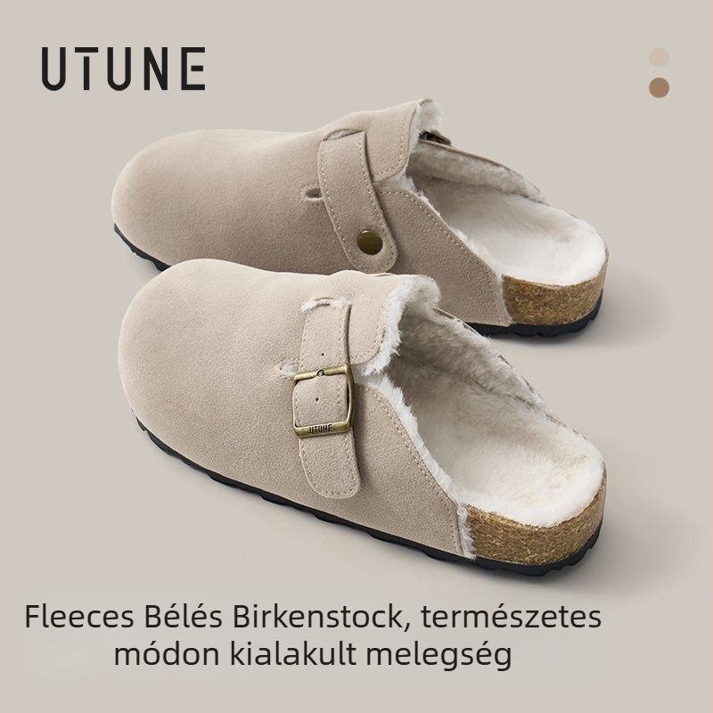 Női mules fleece béléssel, szintetikus bőr felső, belső műszõrmés bélés, TPR talp, slip-on, 0–3 cm talpvastagság