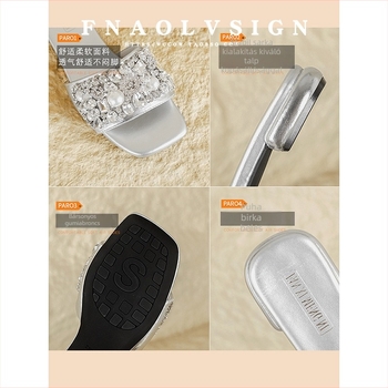 Női rhinestone-díszítésű vastag talpú szandál, slip-on, PU felsőrész, gumitalp, talp vastagsága 0–3 cm