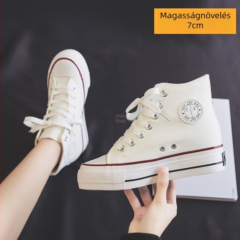Női 7 cm magas szárú vászoncipő, 2025 ősz, Koreai stílus, gumírozott talp