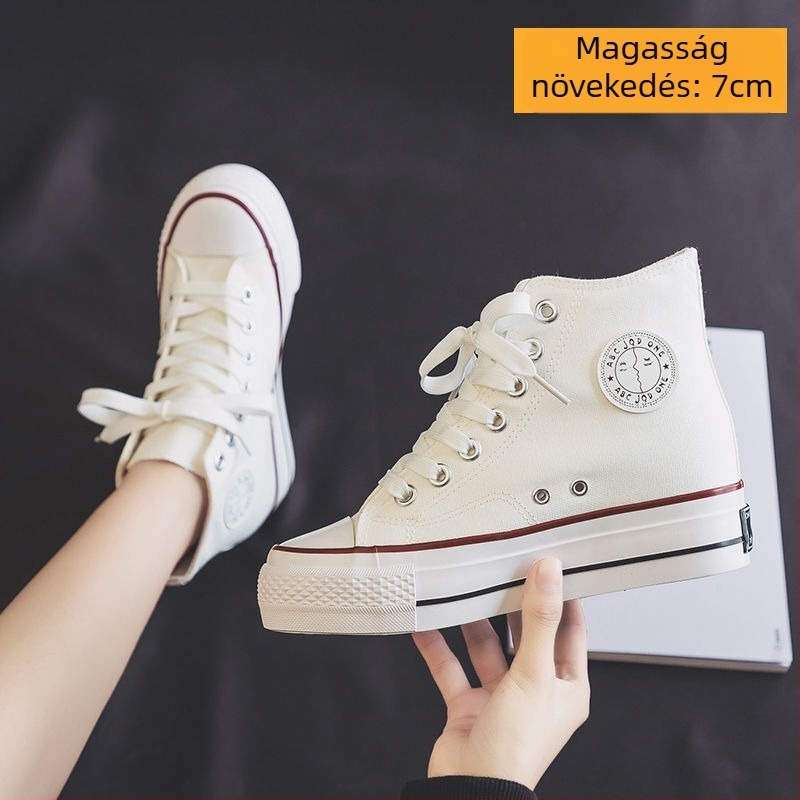 Női 7 cm magas szárú vászoncipő, 2025 ősz, Koreai stílus, gumírozott talp