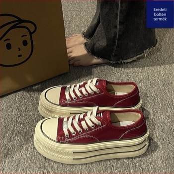 Női vászoncipő injekciós formájú műanyag talppal és elől kötős zárással