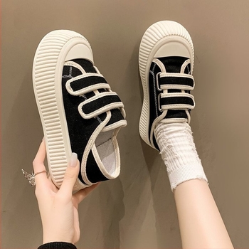 Női vászon cipő Velcro zárással, vastag gumírozott talp, alacsony felsőrész, tavasz 2025, két viselet