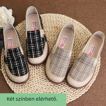 Nyári halász slip-on cipő - légáteresztő pamut felsőrész, EVA talp; könnyű, rácsos mintázat; belső pamut bélés; laza stílus, kerek orr.