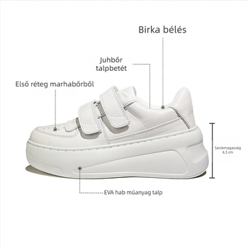Női mindennapi sportcipő Velcro-zárással, magasságot növelő dizájn 6–8 cm, felsőrész első réteg szarvasmarhából, bélés gyapjúból, talp EVA