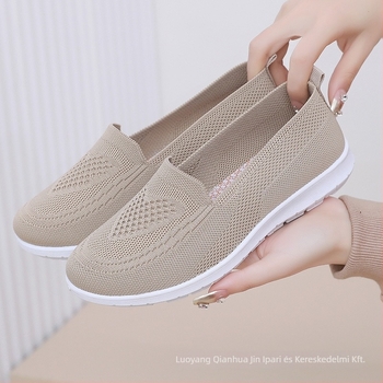 Női lélegző mesh felsőrészű slip-on cipő, könnyű, mindennapi viselet, kerek orrú