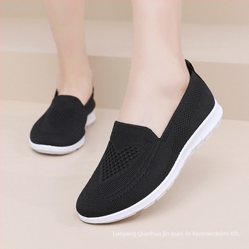 Női lélegző mesh felsőrészű slip-on cipő, könnyű, mindennapi viselet, kerek orrú