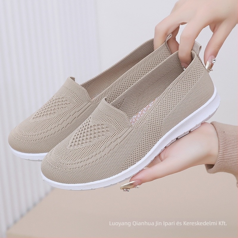 Női lélegző mesh felsőrészű slip-on cipő, könnyű, mindennapi viselet, kerek orrú
