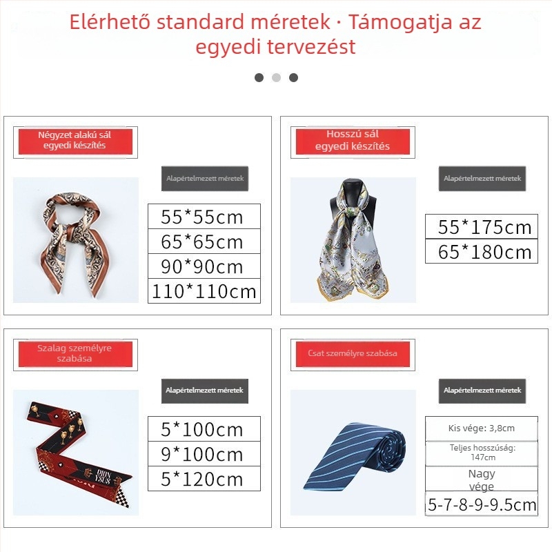 Kétoldalas nyomtatású selyemsál, négyszögletes, szatén szövésű, >96% selyem, egyedi márkás ajándék