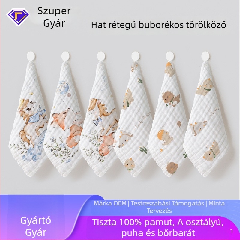 Géz négyzet alakú baba törölköző, 6 rétegű, 100% pamut, nedvszívó 5–10 s, antibakteriális 10a, testreszabás elérhető