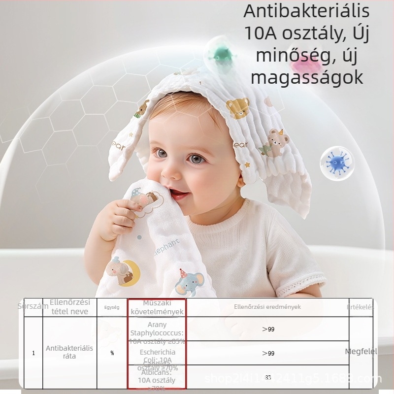 Géz négyzet alakú baba törölköző, 6 rétegű, 100% pamut, nedvszívó 5–10 s, antibakteriális 10a, testreszabás elérhető