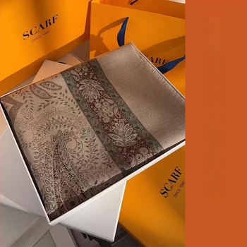 Négyzet alakú selyem-gyapjú sál - dupla oldalú nyomtatás, twill szövés, tégla minta, őszi-téli női luxus sál