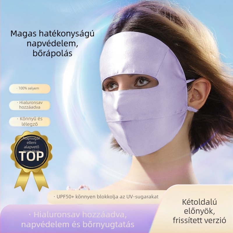 100% Mulberry selyem arcmaszk UV védelem, teljes arcfedés, kétoldalas selyem, félfedő stílus
