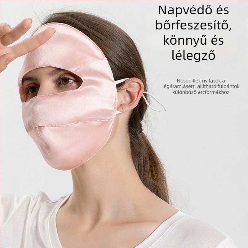 100% Mulberry selyem arcmaszk UV védelem, teljes arcfedés, kétoldalas selyem, félfedő stílus